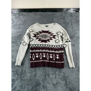 American Eagle Southwestern Fair Isle Knit Sweater Women’s Small Burgundy